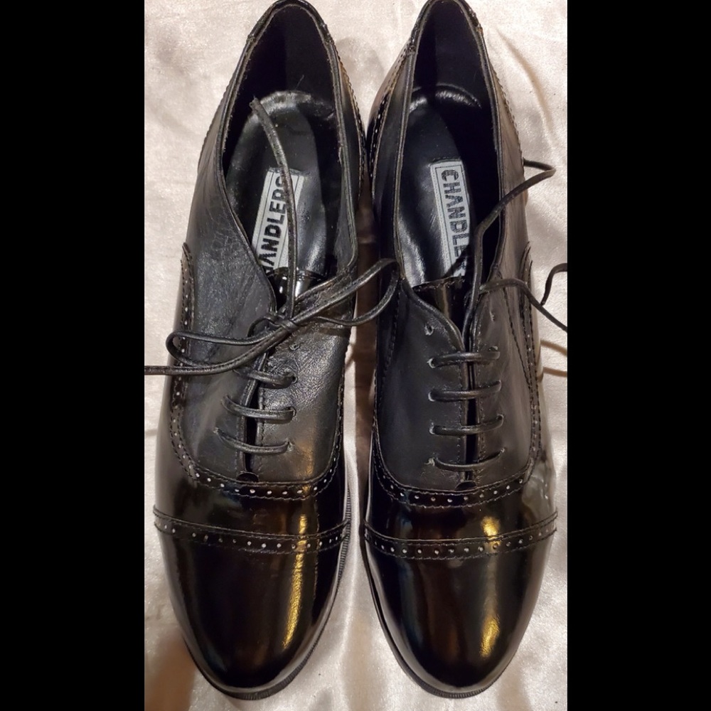 NWOT Black leather black patient leather tie up shoes 7.5 B
